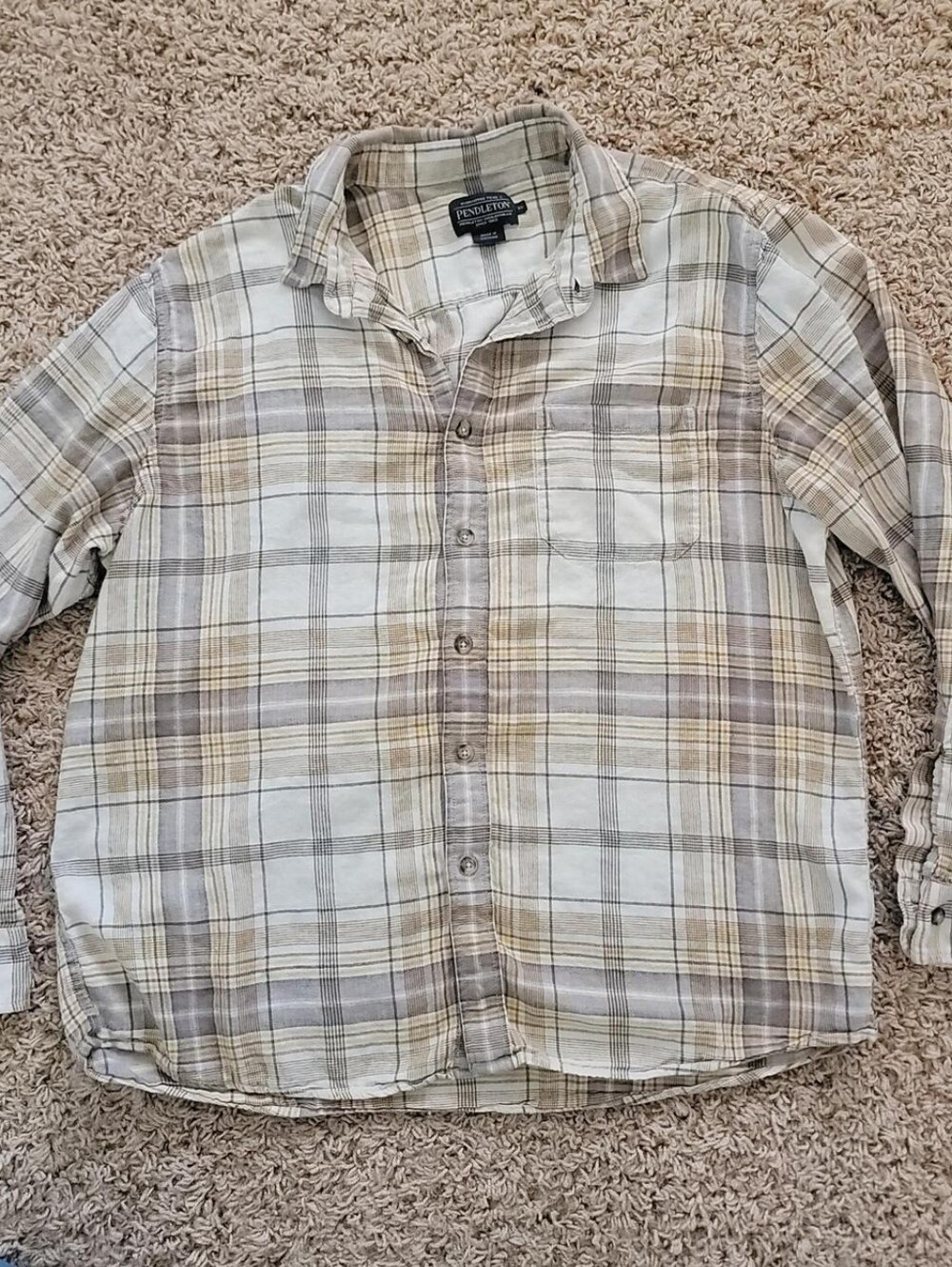 Pendleton Womens White, Yellow, Brown and Tan Plaid Button Up Shirt! X-Large